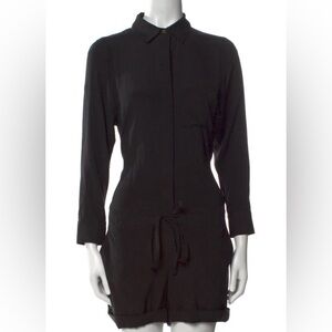 Theory Black Silk Button-Up Long Sleeve Romper.